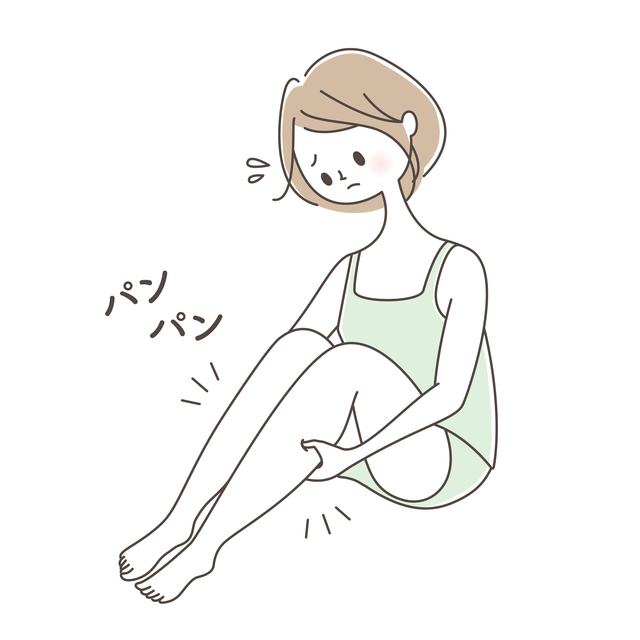 足がパンパンで悩む女性のイラスト